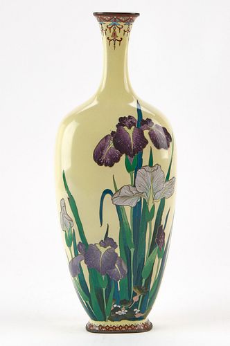 Japanese Cloisonne Narrow-Necked Vase w/ Irises