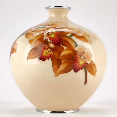 Japanese Bulbous Cloisonne Vase w/ Flowers
