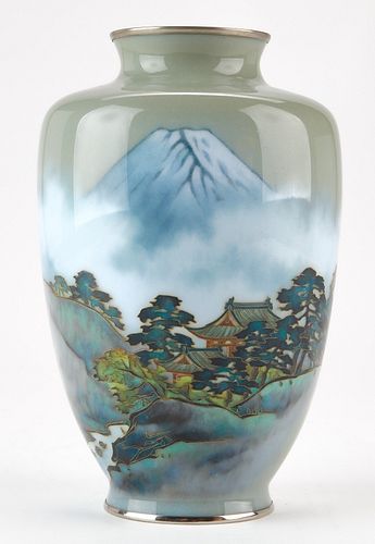 Japanese Cloisonne Vase w/ Mountain Landscape