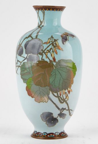 Japanese Cloisonne Vase w/ Flowers and Butterfly