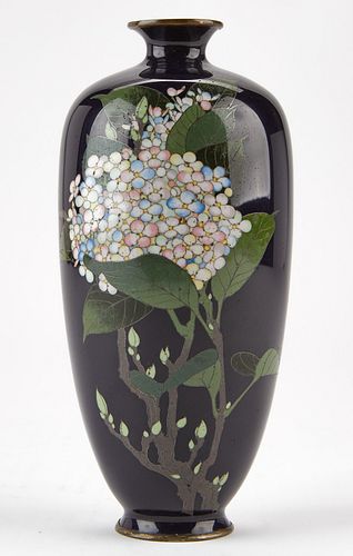 Japanese Meiji Cloisonne Vase w/ Hydrangea