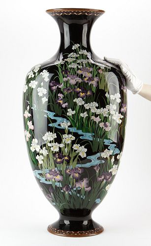 Monumental Japanese Cloisonne Vase w/ Irises