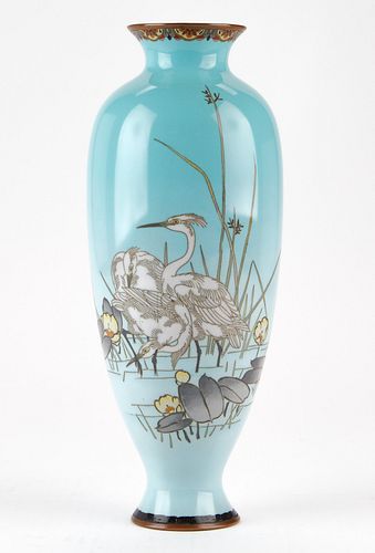 Japanese Meiji Cloisonne Vase w/ Cranes
