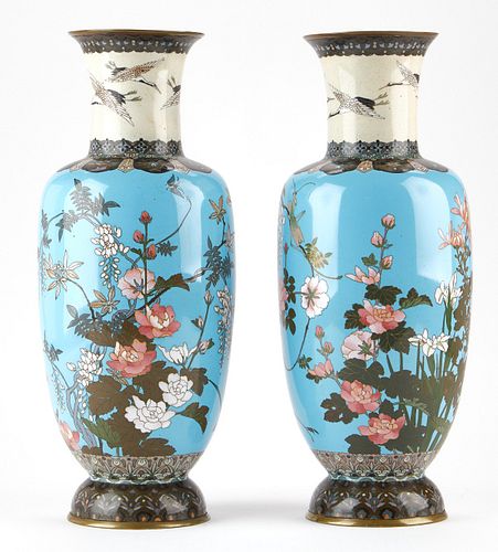 Pair of Large Japanese Meiji Cloisonne Vases