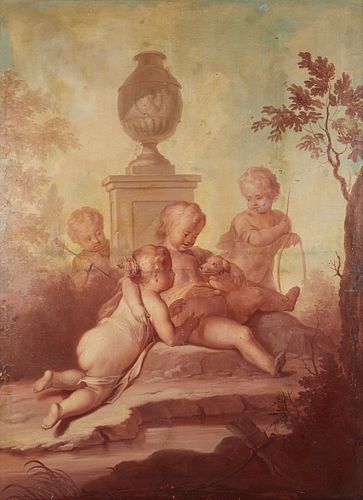 French School Painting Cherubs Oil on Canvas