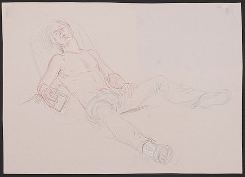 Paul Cadmus Male Figure Asleep in Chair Crayon on Paper