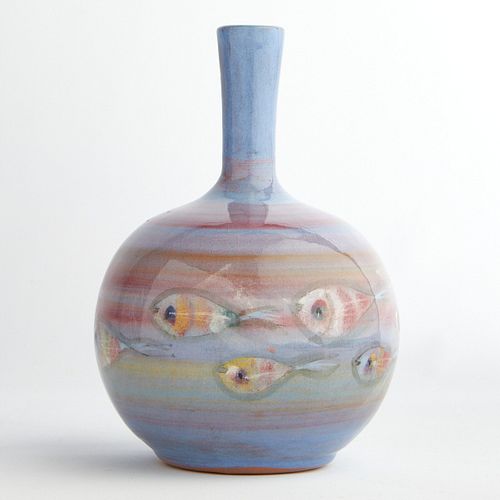 Polia Pillin Glazed Vase w/ Fish Decoration