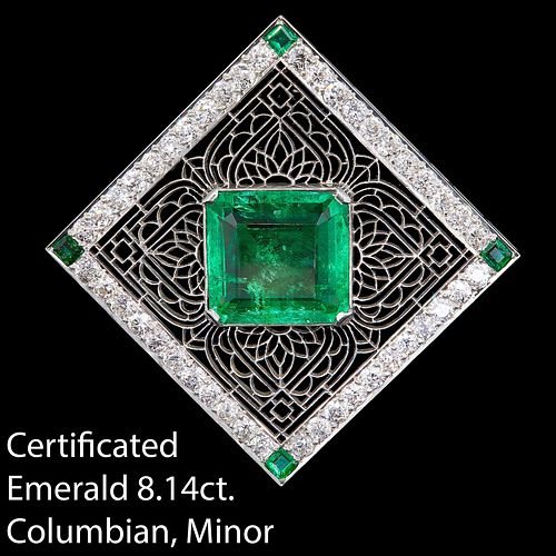 IMPORTANT AND MAGNIFICANT COLOMBIAN EMERALD AND DIAMOND BROOCH