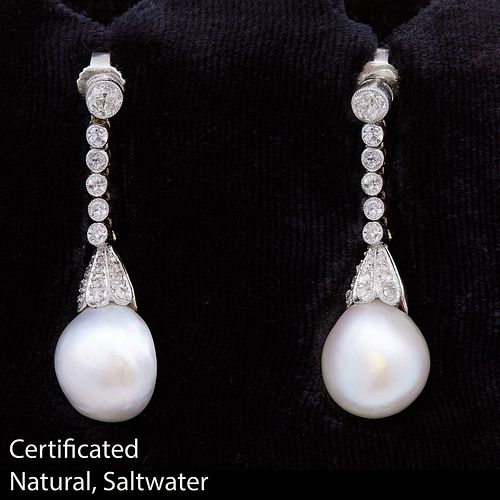 IMPORTANT PAIR OF NATURAL PEARL AND DIAMOND EARRINGS