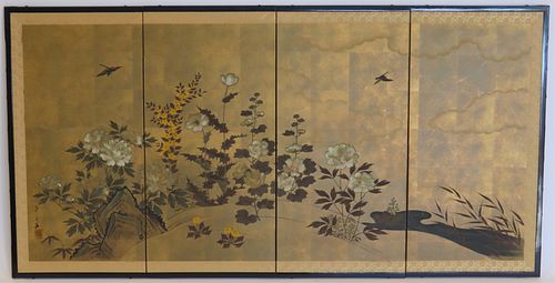 Signed Japanese Folding Table Screen.