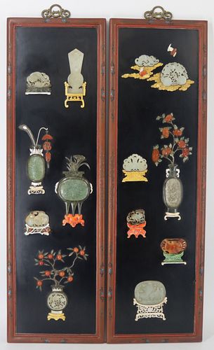 Pair of Asian Panels Inlaid with Antique Jade.