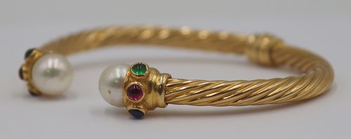 JEWELRY. 18kt Gold, Colored Gem and Pearl Bracelet