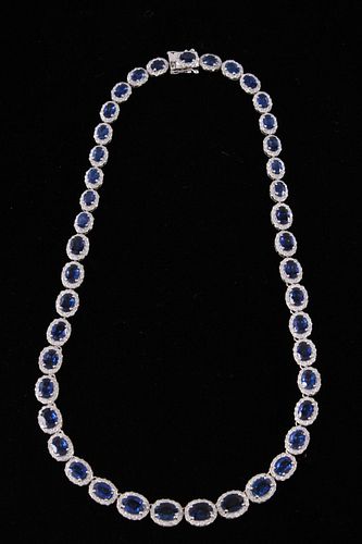 30.89ct Blue Sapphire Diamond & 14k Gold Necklace