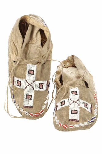 Sioux Beaded Moccasins w/ Hard Soles c. 1890-