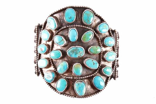 Navajo Old Pawn Coin & Turquoise Bracelet 1930