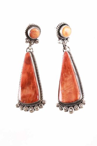 Navajo Gilbert Tom Silver Spiny Oyster Earrings