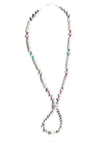 Navajo Sam Begay Silver Turquoise & Coral Necklace