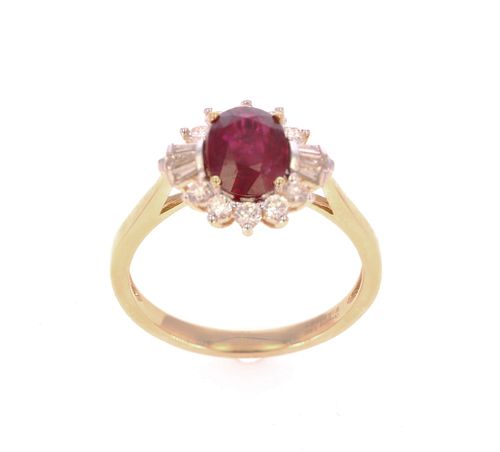 Unheated Ruby Diamond & 18k Yellow Gold Ring