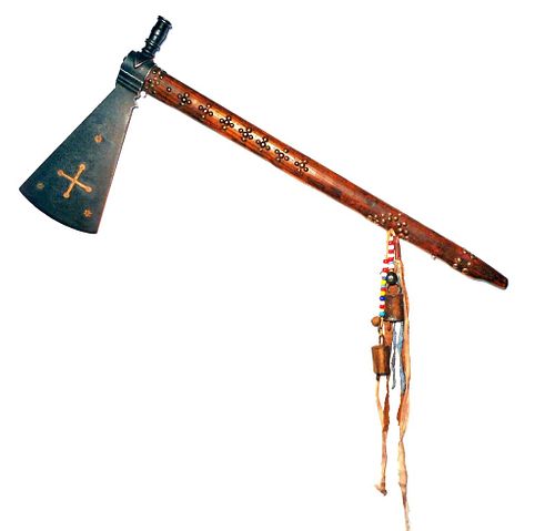 Circa 1880 Blackfoot Inlaid Pipe Tomahawk w/ Drop