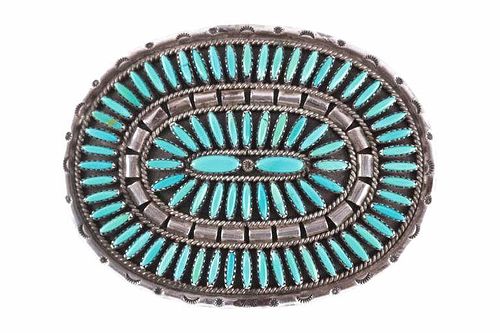 Navajo C. John Sterling Silver Turquoise Buckle