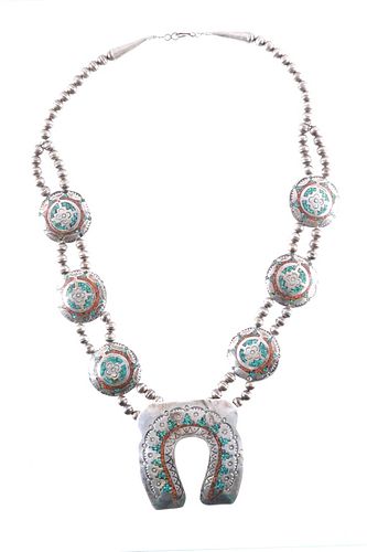 Navajo Silver Chipped Inlaid Turquoise Squash