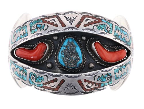 Outstanding Navajo Chip Inlay Shadow Box Cuff