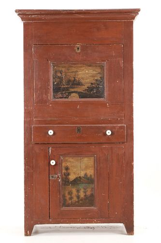 Primitive Hand Painted Secretary Cabinet 1800-1900