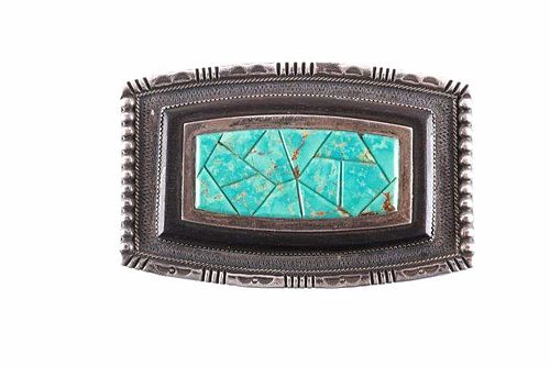 Navajo W. Begay Sterling Silver Turquoise Buckle