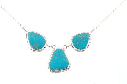 Navajo T Taylor Sterling Silver Turquoise Necklace