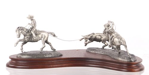 Western Pewter Sculpture Don Polland, Team Roping
