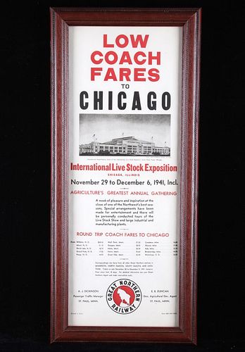 1941 Great Northern Railway Chicago Fares Poster