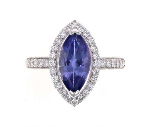 Marquise Tanzanite Diamond & 18k White Gold Ring