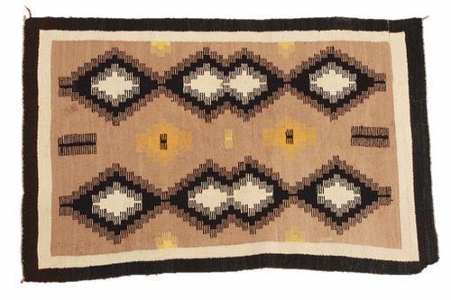 Navajo Ganado Stepped Woven Wool Rug c. 1950's