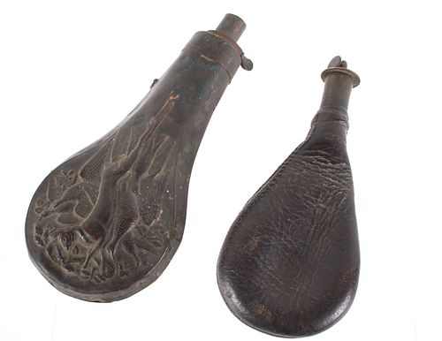 Late 19th Century Black Powder & Shot Flask Pair