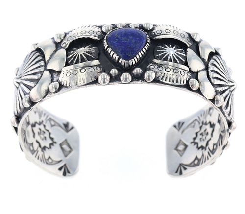 Lakota Lapis Lazuli Beautiful Worked Silver Cuff