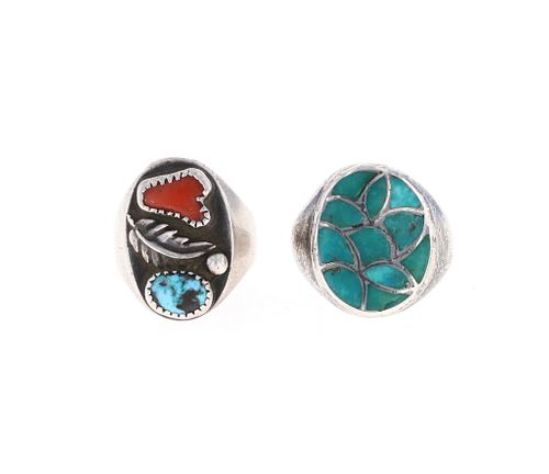 Navajo Sterling Silver Inlaid Turquoise Mens Rings