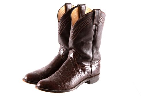 Justin Genuine Alligator & Leather Cowboy Boots