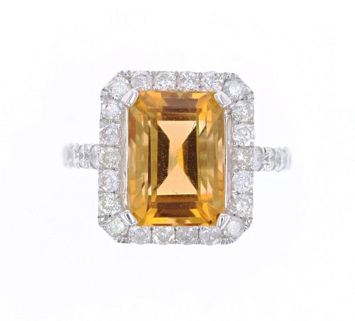 Natural Citrine Diamond & 14K White Gold Ring
