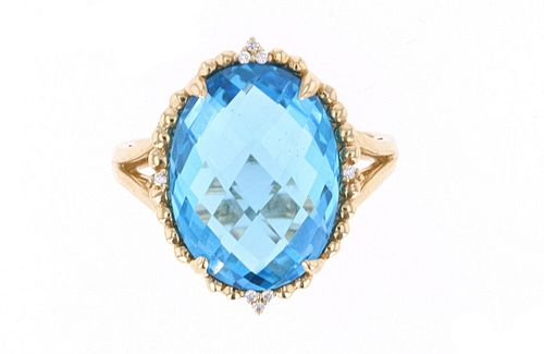 Swiss Blue Topaz Diamond & 14k Yellow Gold Ring