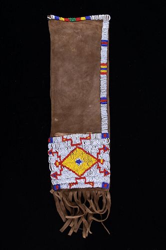 Sioux Beaded Indian Buckskin Pipe Bag 1960-70's