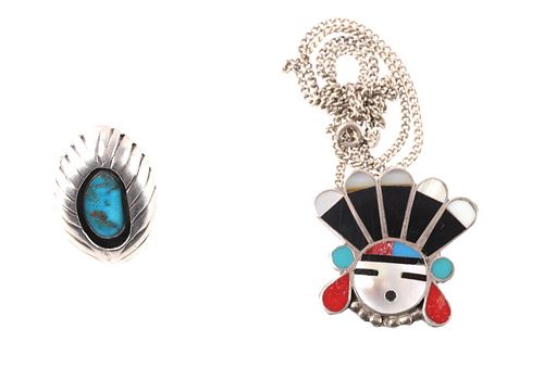 Zuni Sun Face Necklace & Navajo Turquoise Ring