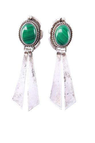 Navajo G. Kee Sterling Silver Malachite Earrings