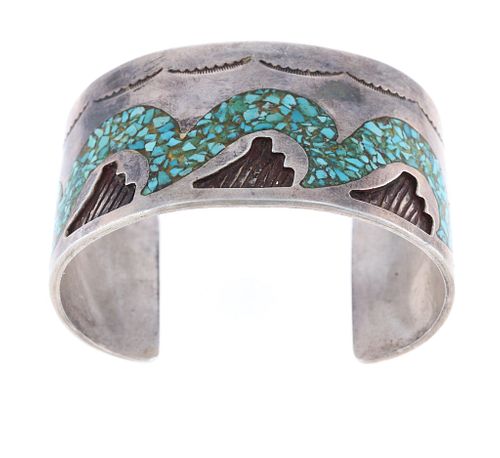 Navajo Old Pawn Heavy Sterling Turquoise Bracelet