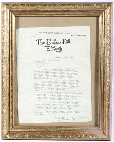 Letter from The Buffalo Bill T.E. Ranch c. 1929