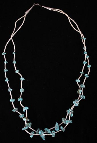 1930's Navajo Sterling Turquoise & Heshi Necklace