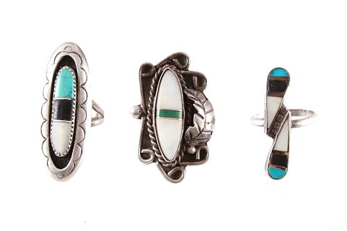 Navajo Old Pawn Silver & Multi-Stone Inlay Rings