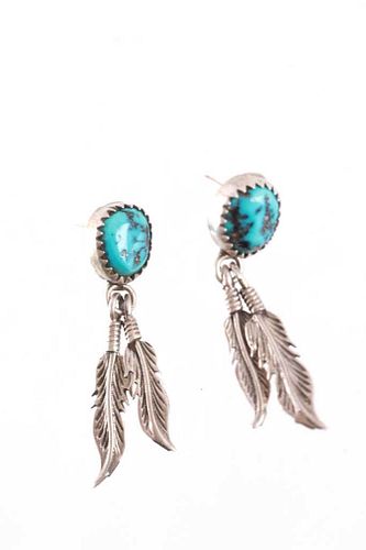 Navajo Raymond Begay Silver Turquoise Earrings