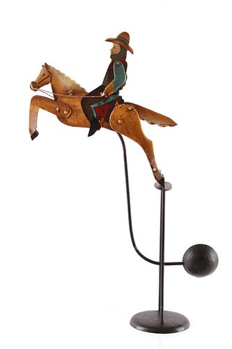 Folk Art Galloping Cowboy Moving Sculpture
