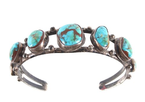 Navajo Sterling Silver & Turquoise Bracelet 1970s