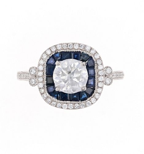 1.23cts Diamond Blue Sapphire & Platinum Ring